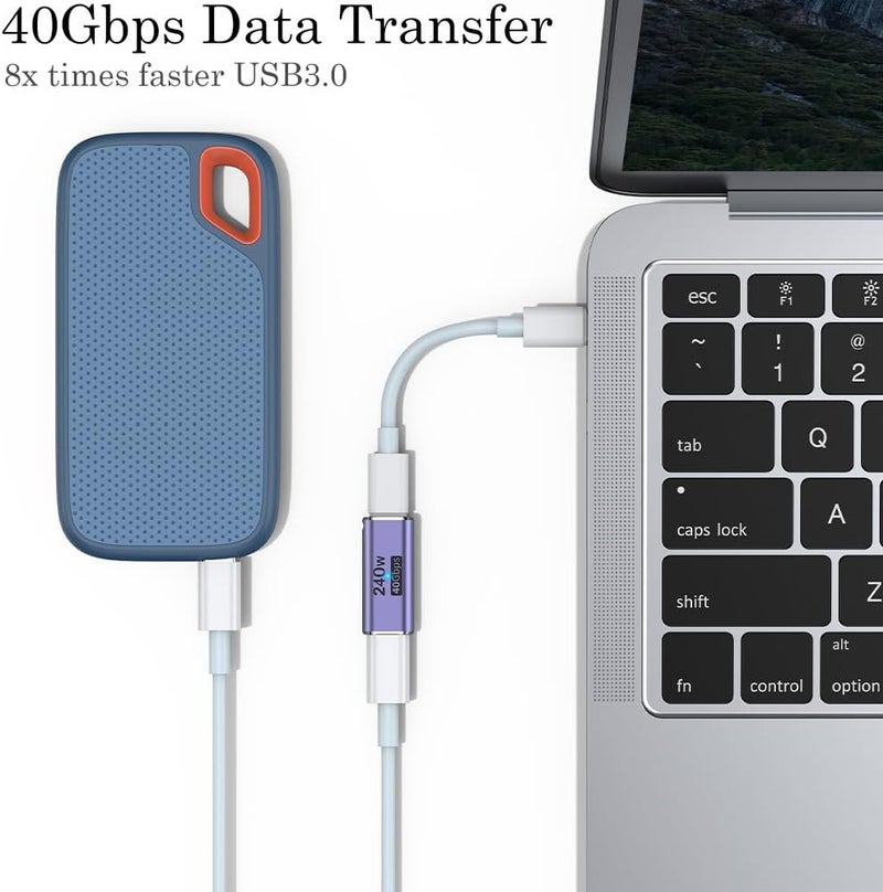 AuviPal موصل USB C بقوة 240 واط (عبوة من 2)، محول أنثوي إلى أنثوي متوافق مع Thunderbolt 4/3 يدعم شحن يصل إلى 240 واط، نقل بيانات بسرعة 40 جيجابت في الثانية وفيديو بدقة 8K@60Hz. - Image 4